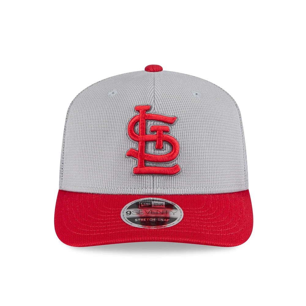 Men's New Era  Gray/Red St. Louis Cardinals 2025 Batting Practice 9SEVENTY Stretch-Snap Trucker Hat