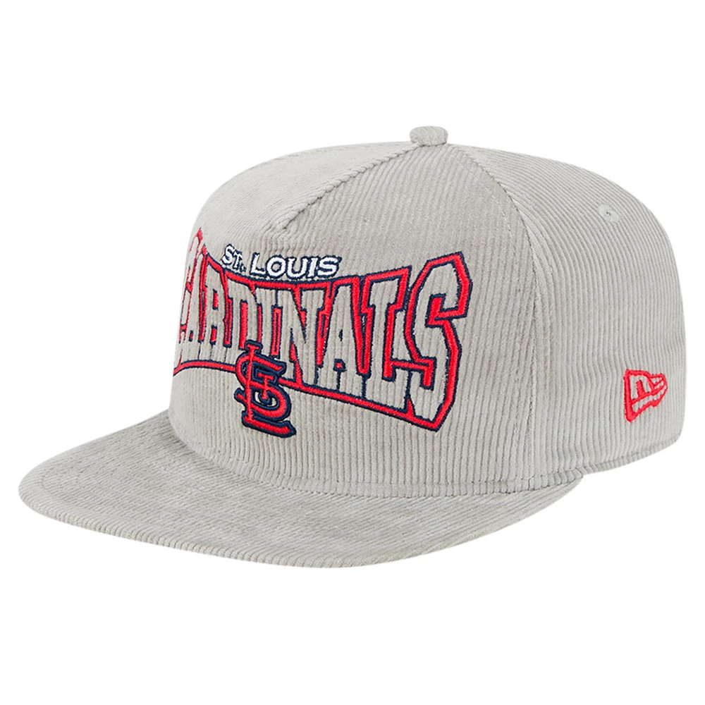 Casquette de golf à visière snapback en velours côtelé gris St. Louis Cardinals de New Era pour homme