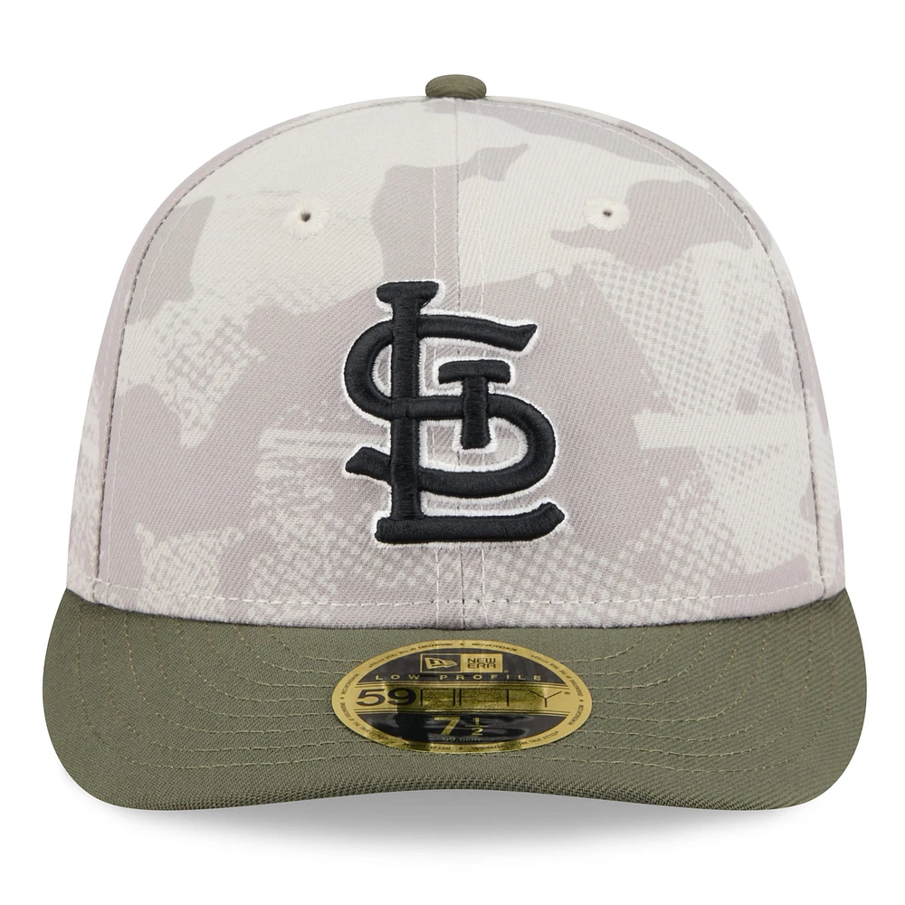 Men's New Era Light Beige/Olive St. Louis Cardinals 2025 Armed Forces Day Low Profile 59FIFTY Fitted Hat