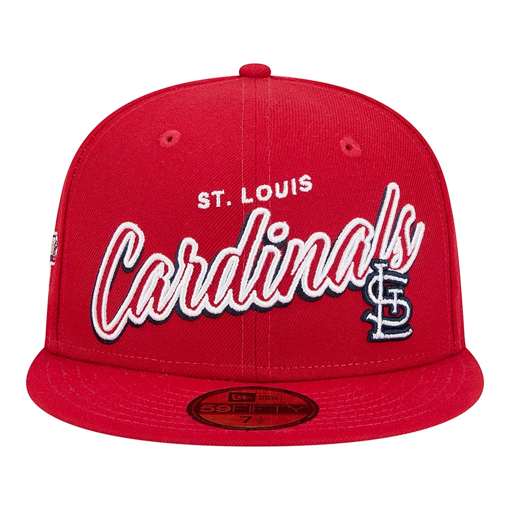 Men's New Era Red St. Louis Cardinals Script Sided 59FIFTY Fitted Hat