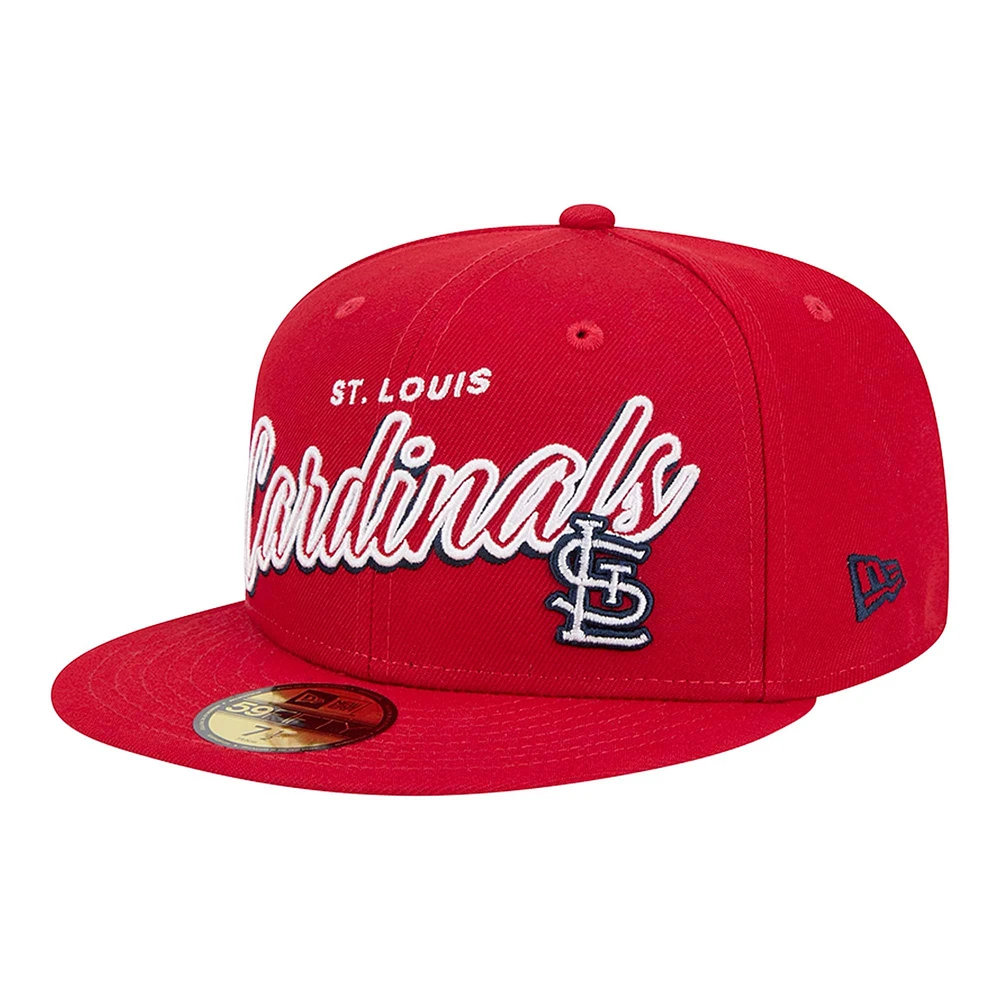 Men's New Era Red St. Louis Cardinals Script Sided 59FIFTY Fitted Hat