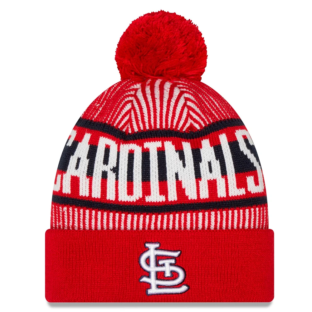 Bonnet en tricot à revers rayé rouge St. Louis Cardinals New Era pour homme - avec pompon