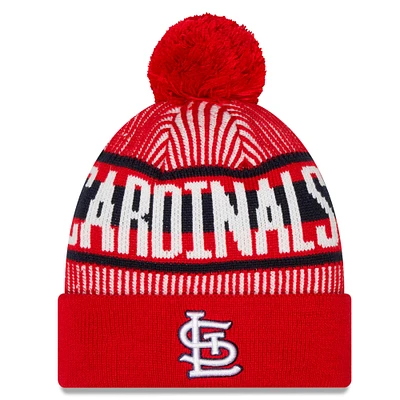 Men's New Era Red St. Louis Cardinals Striped Cuffed Knit Hat - with Pom