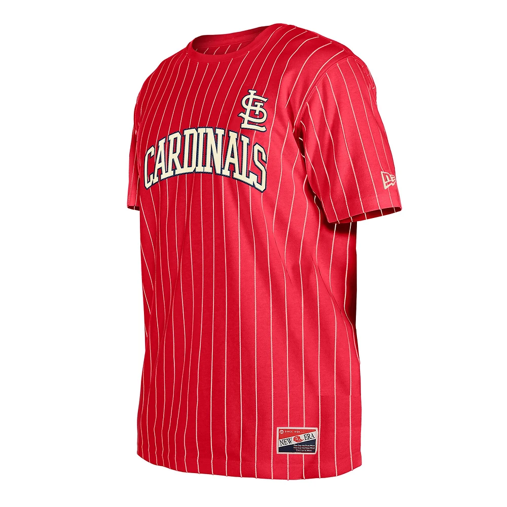 T-shirt New Era rouge à rayures rétro des Cardinals de Saint-Louis pour homme