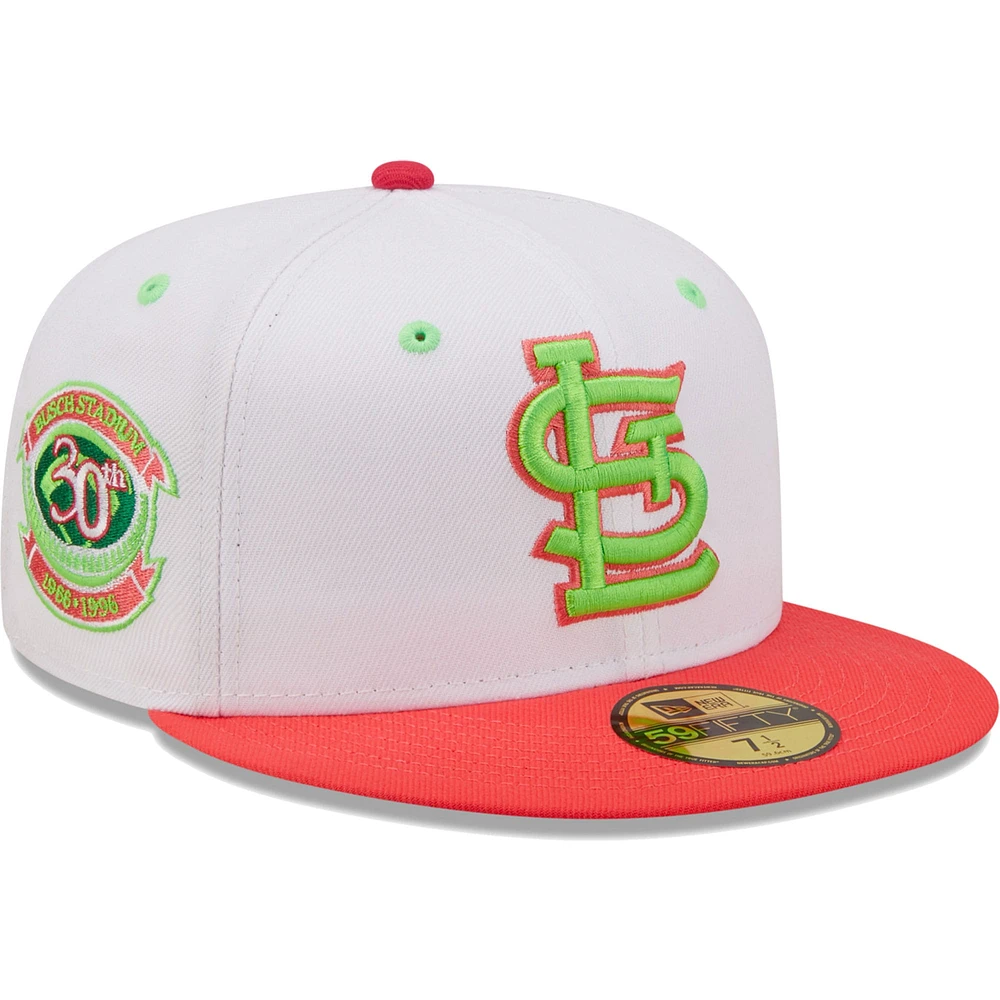 Men's New Era White/Coral St. Louis Cardinals 30th Anniversary at Busch Stadium Strawberry Lolli 59FIFTY Fitted Hat