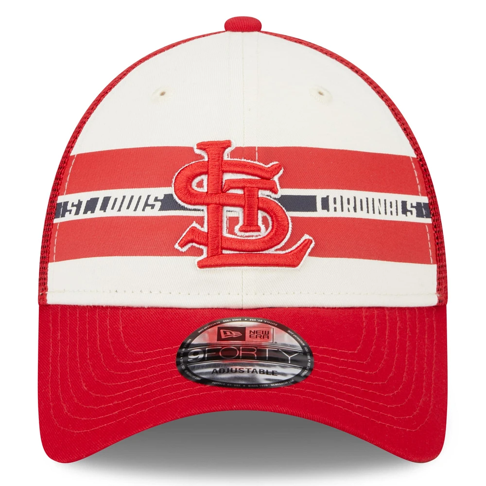 Men's New Era White/Red St. Louis Cardinals Team Stripe Trucker 9FORTY Snapback Hat