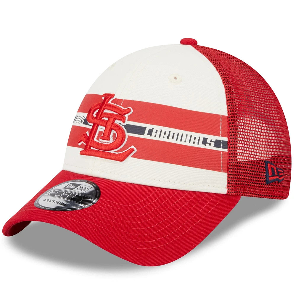 Men's New Era White/Red St. Louis Cardinals Team Stripe Trucker 9FORTY Snapback Hat