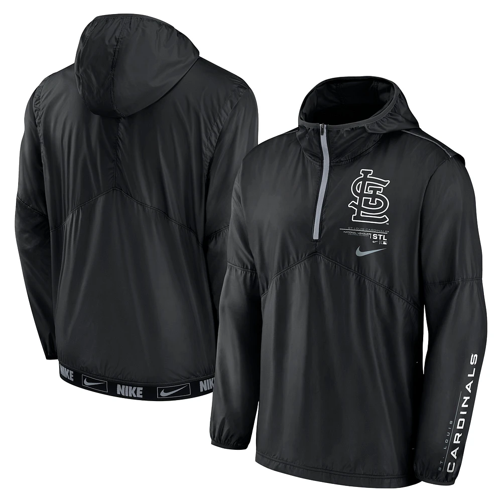 Coupe-vent Nike noir St. Louis Cardinals Authentic Night Game Performance à demi-zip pour homme