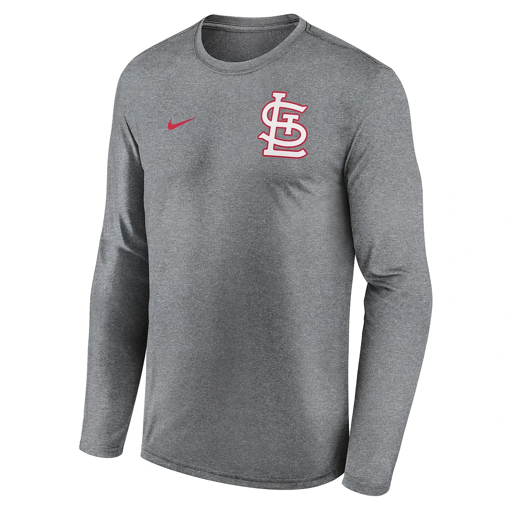 Men's Nike Heather Charcoal St. Louis Cardinals 2-Hit Legend Performance Long Sleeve T-Shirt
