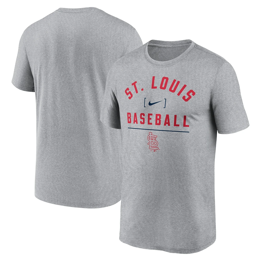 T-shirt Nike Heather Charcoal St. Louis Cardinals Arch Baseball Stack Performance pour homme