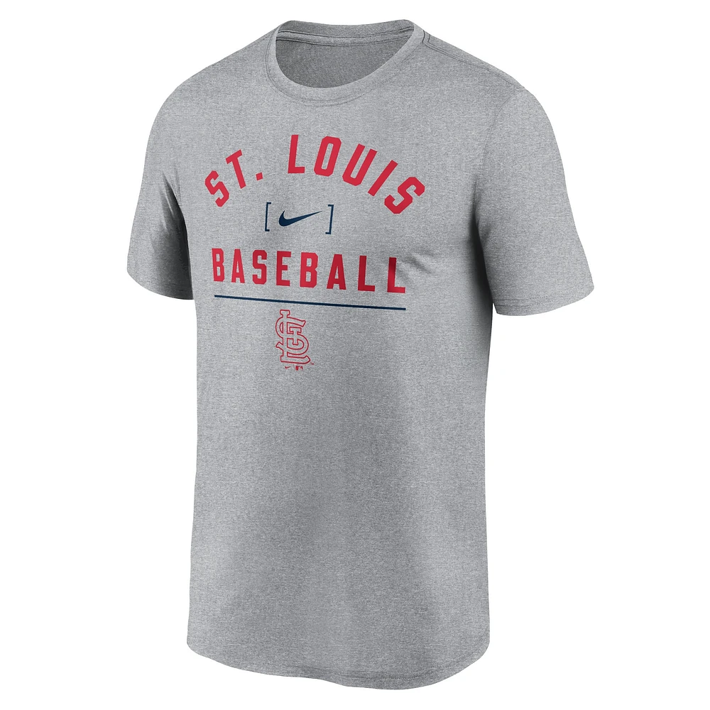 T-shirt Nike Heather Charcoal St. Louis Cardinals Arch Baseball Stack Performance pour homme