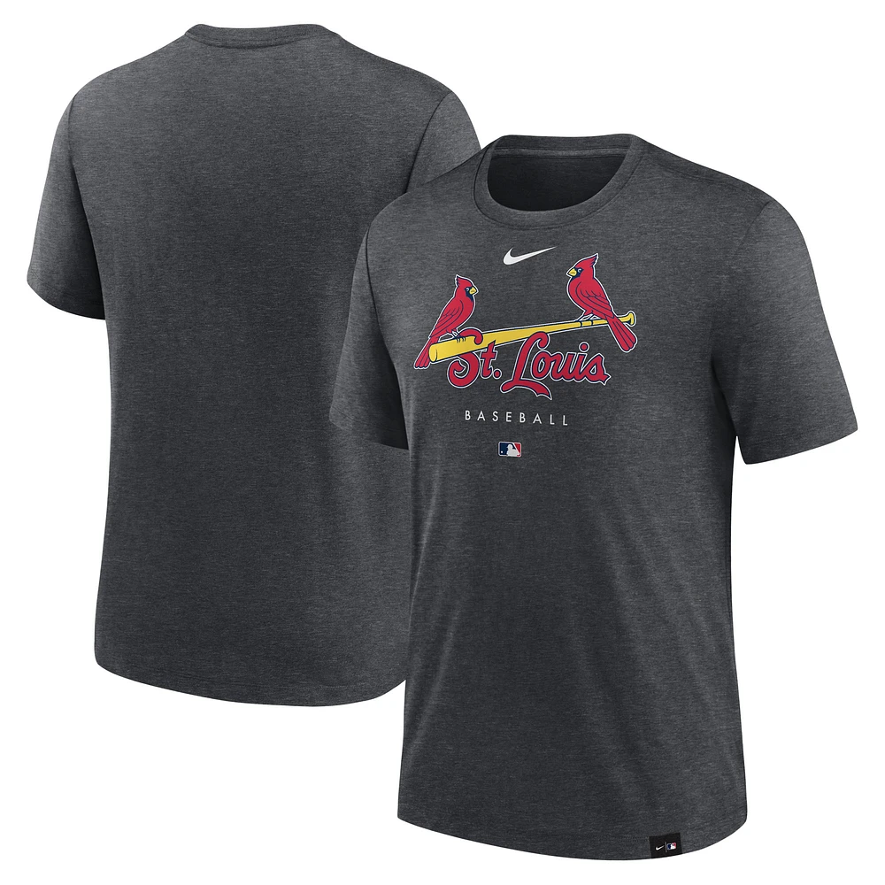 T-shirt à trois mélanges Performance Nike Heather Charcoal St. Louis Cardinals Authentic Collection Early Work pour homme