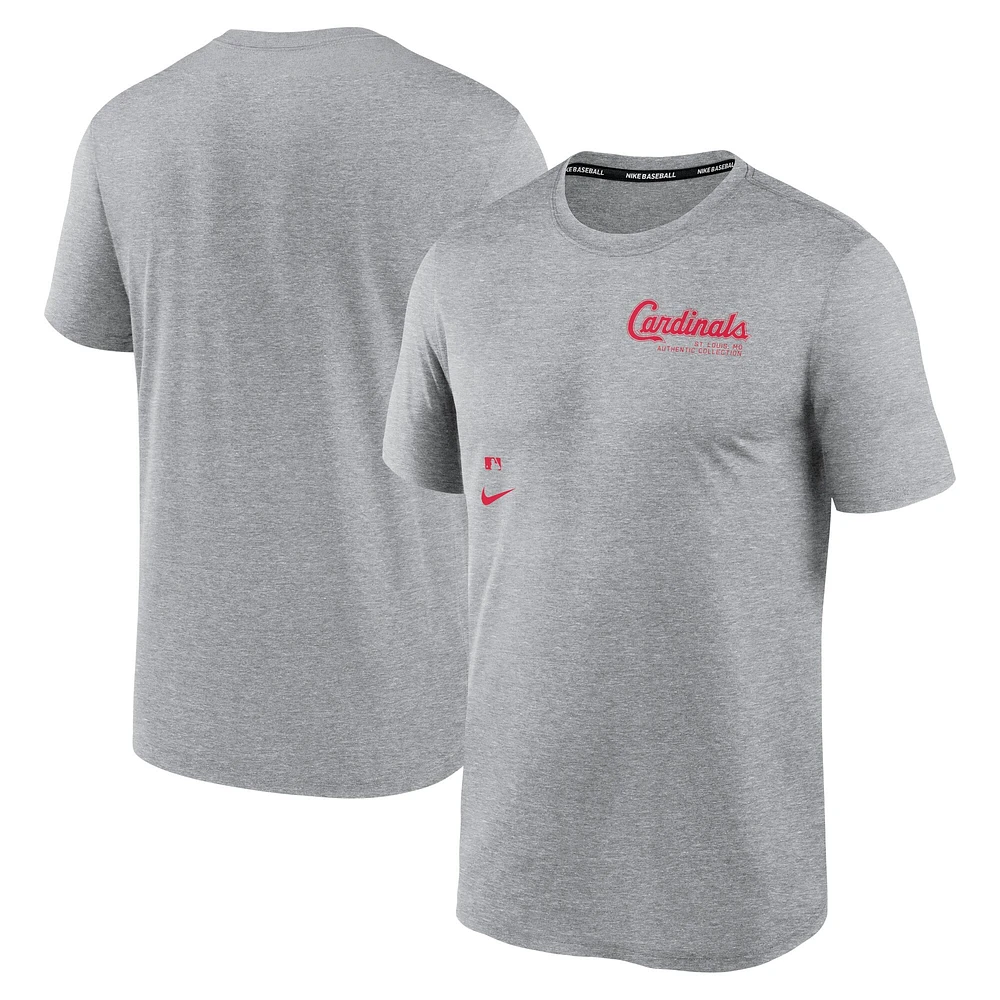 T-shirt Nike Heather Charcoal St. Louis Cardinals Authentic Collection Early Work Tri-Blend Performance pour homme