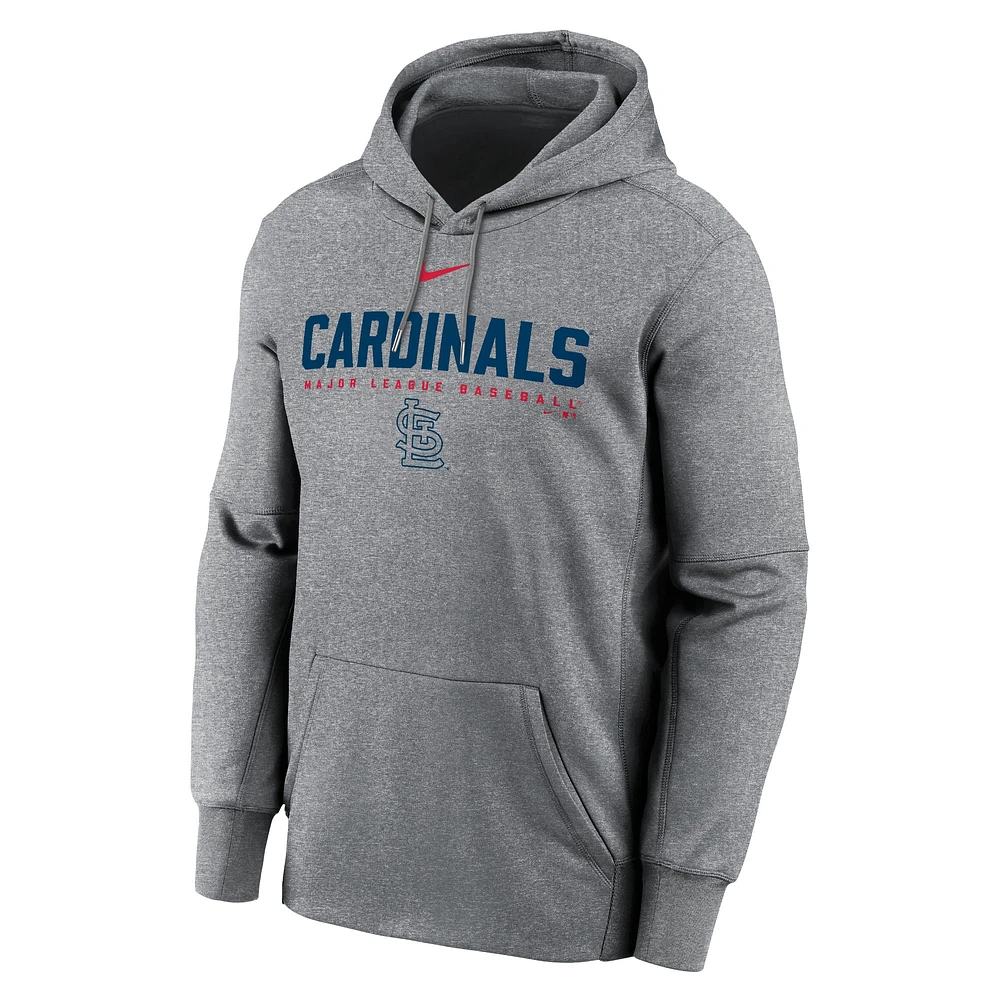 Men's Nike Heather Charcoal St. Louis Cardinals Therma Fleece Pullover Hoodie