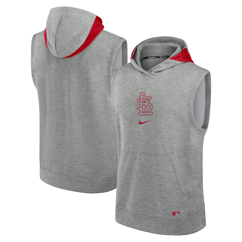 Sweat à capuche sans manches pour hommes Nike Heather Grey St. Louis Cardinals Authentic Collection Early Work Performance