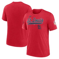 T-shirt Nike rouge chiné pour homme, collection Cooperstown Eras Tri-Blend des Cardinals de St. Louis