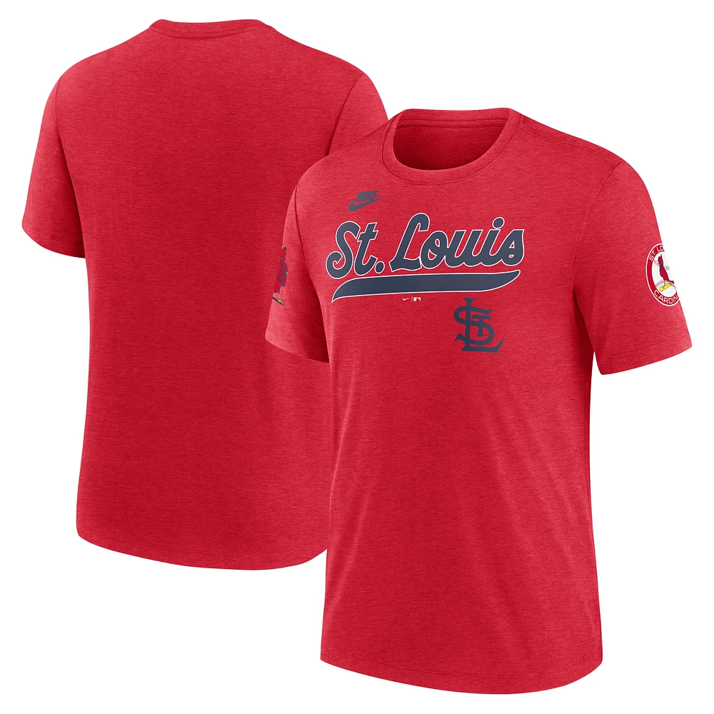 T-shirt Nike rouge chiné pour homme, collection Cooperstown Eras Tri-Blend des Cardinals de St. Louis