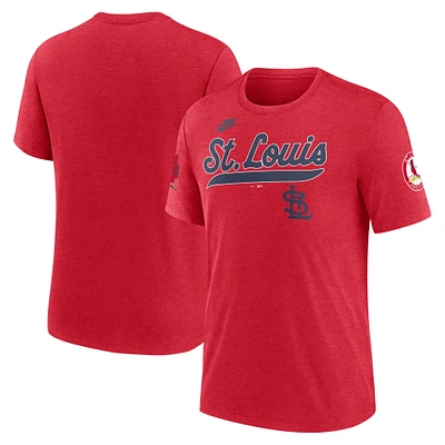T-shirt Nike rouge chiné pour homme, collection Cooperstown Eras Tri-Blend des Cardinals de St. Louis