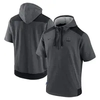 Men's Nike Heathered Charcoal/Black St. Louis Cardinals Authentic Collection Dry Flux Performance Quarter-Zip Short Sleeve Hoodie