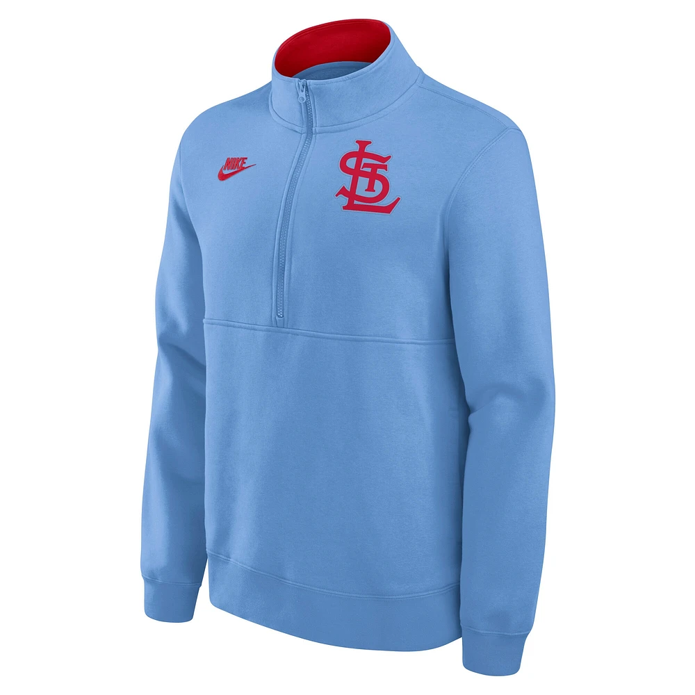 Men's Nike Light Blue St. Louis Cardinals Cooperstown Collection Fleece Half-Zip Pullover