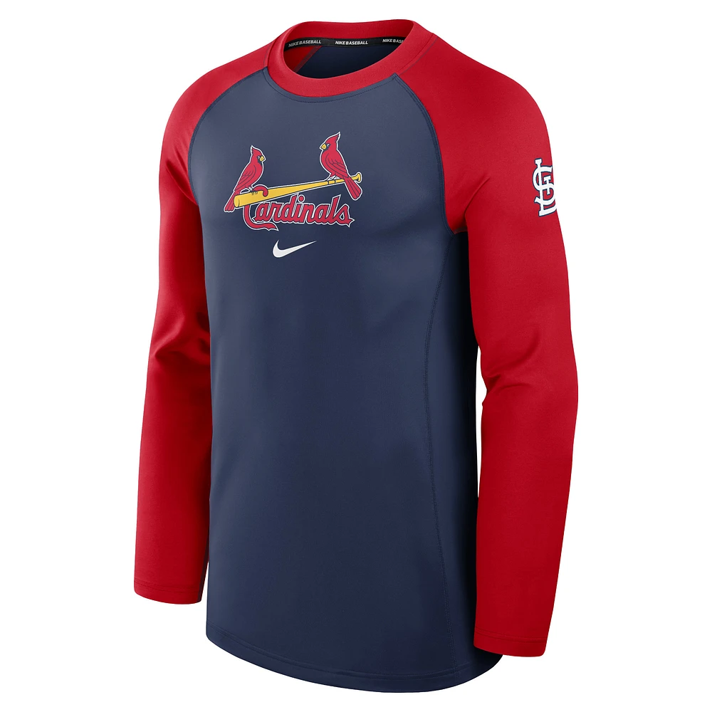 Men's Nike  Navy/Red St. Louis Cardinals Authentic Collection Game Time Raglan Performance Long Sleeve T-Shirt