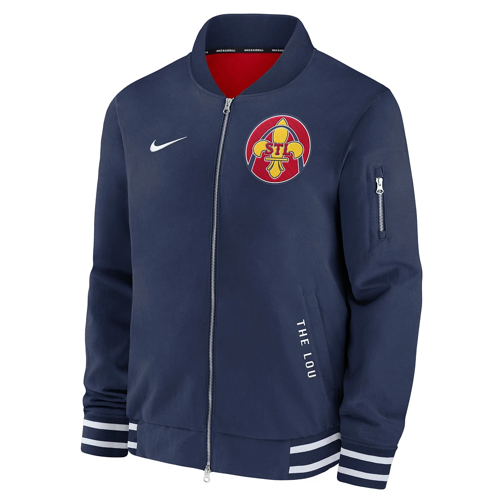 Men's Nike  Navy St. Louis Cardinals Authentic Collection City Connect Full-Zip Bomber Jacket
