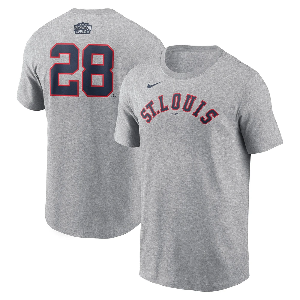 T-shirt Nike Nolan Arenado gris St. Louis Cardinals 2024 Rickwood Classic Fuse avec nom et numéro pour homme