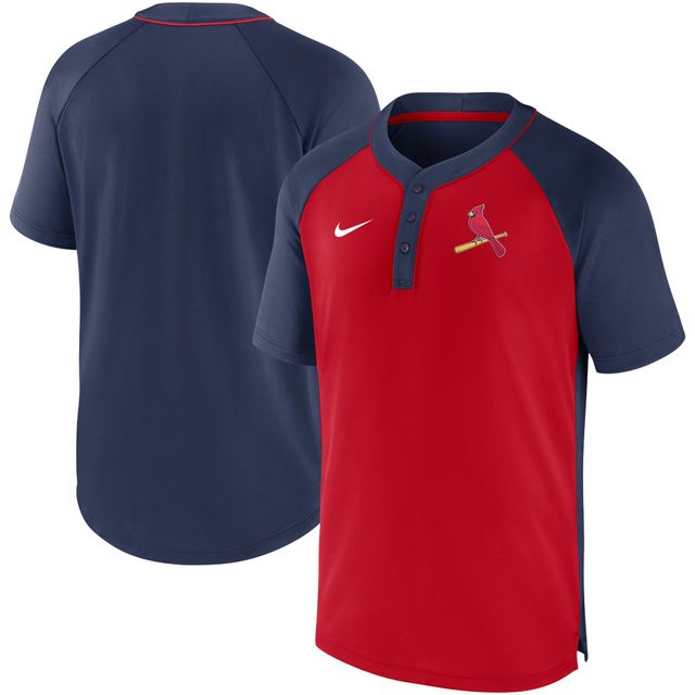 T-shirt à manches raglan Nike pour homme St. Louis Cardinals Performance - rouge/bleu marine Henley