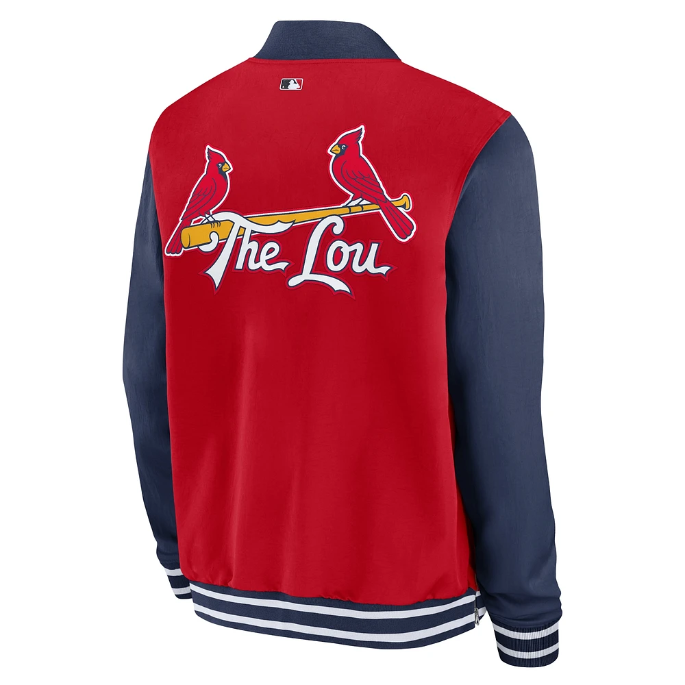 Veste entièrement zippée Nike rouge St. Louis Cardinals 2024 City Connect Authentic Collection Game Time pour homme