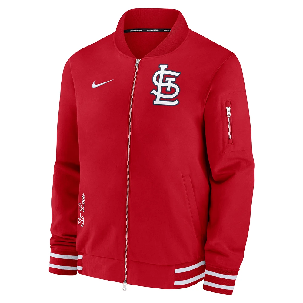 Blouson aviateur entièrement zippé Nike St. Louis Cardinals Authentic Collection pour homme rouge