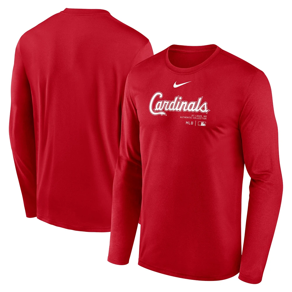 T-shirt à manches longues Nike St. Louis Cardinals Authentic Collection Performance pour homme, rouge