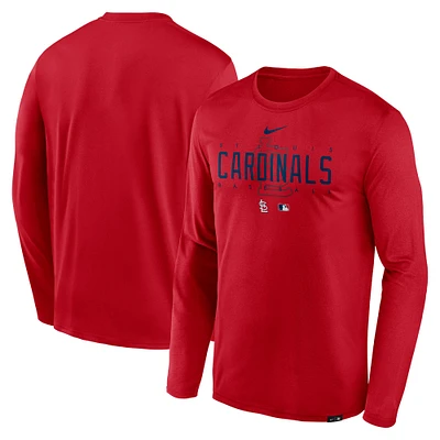 T-shirt à manches longues Nike St. Louis Cardinals Authentic Collection Team Logo Legend Performance pour homme rouge