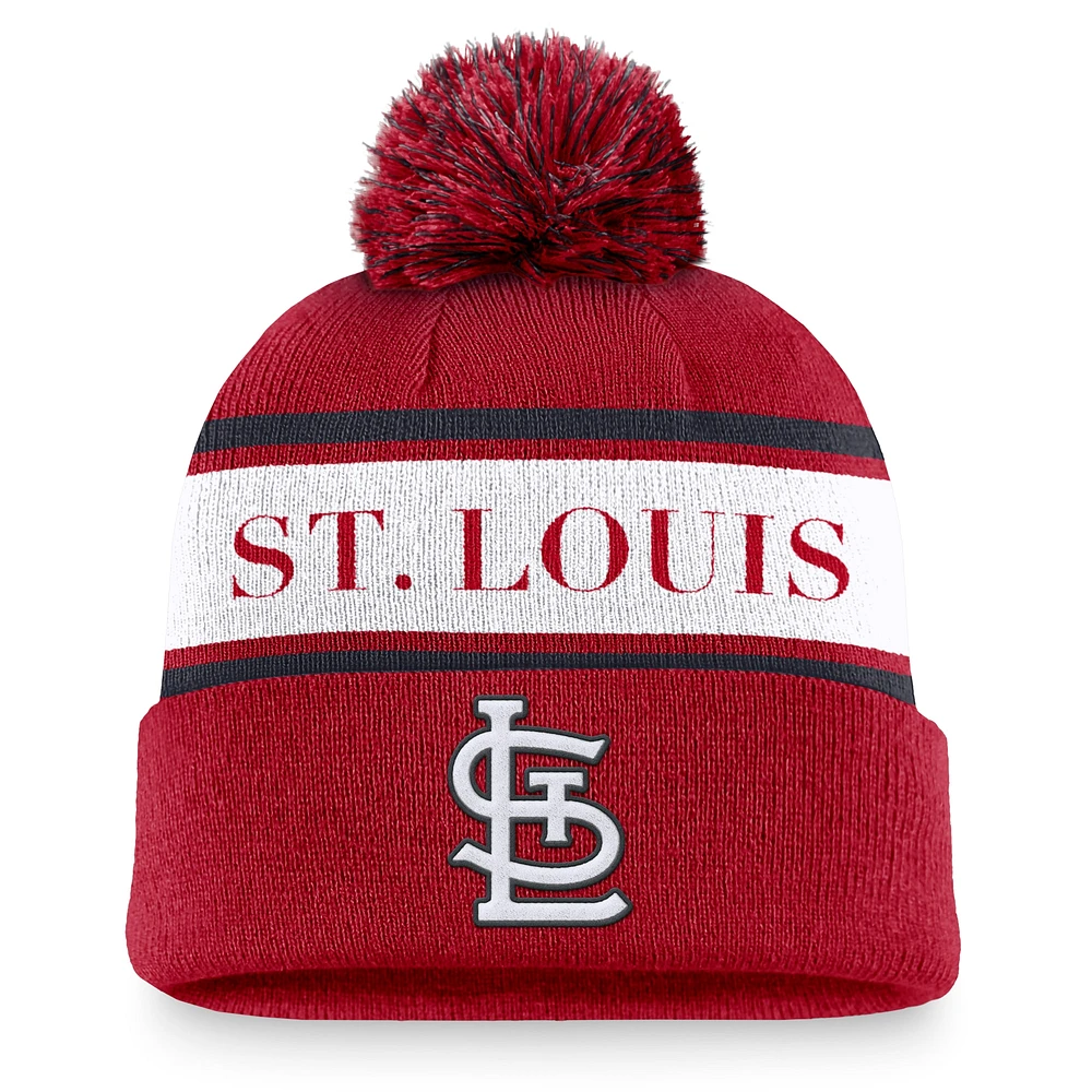 Bonnet en tricot à revers Nike St. Louis Cardinals Team Stripe Peak pour homme avec pompon