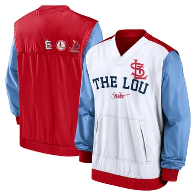 Veste à enfiler col en V Nike Blanc/Rouge St. Louis Cardinals Rewind Warmup pour homme