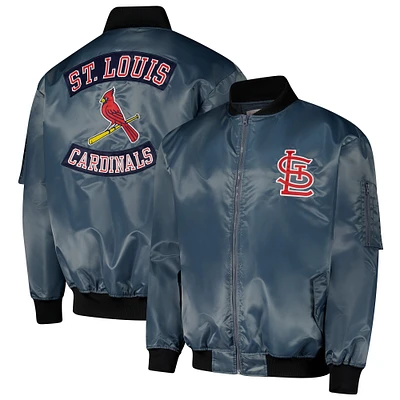 Blouson aviateur entièrement zippé pour homme, couleur anthracite, de la marque St. Louis Cardinals, grande taille