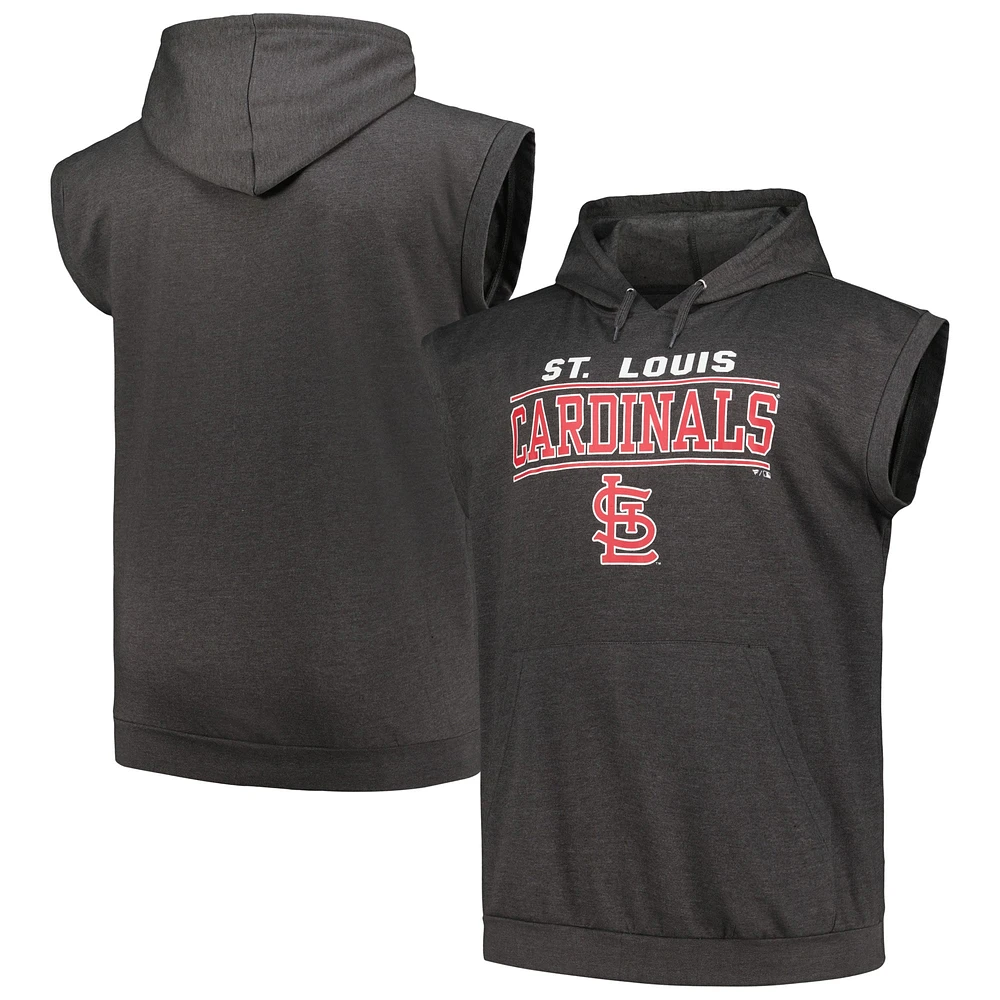 Men's Profile Heather Charcoal St. Louis Cardinals Big & Tall Muscle Sleeveless Pullover Hoodie