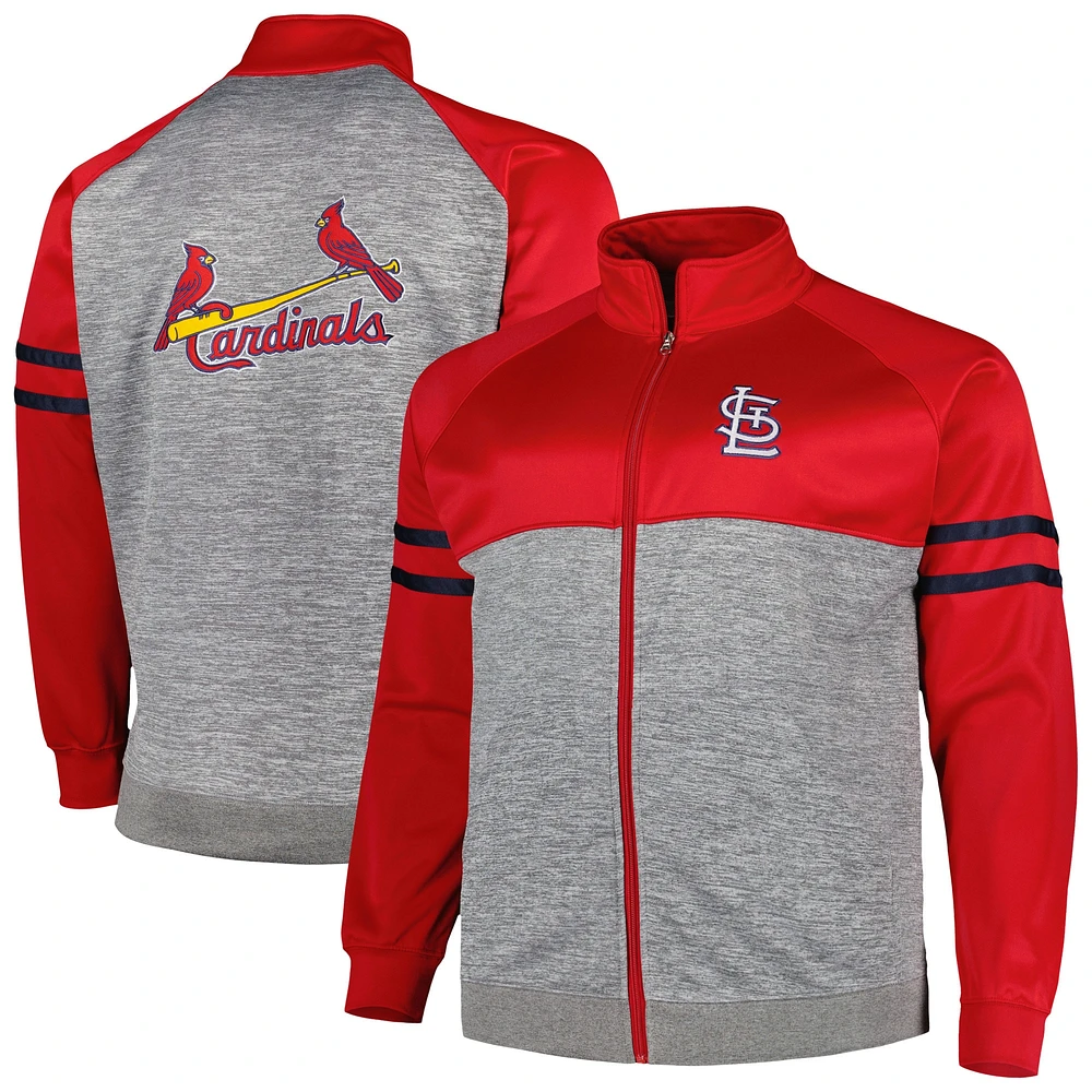 Veste de survêtement raglan Big & Tall rouge/gris chiné St. Louis Cardinals pour homme