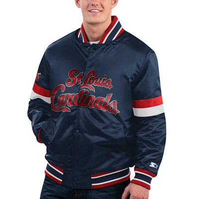 Veste universitaire à bouton-pression en satin pour hommes Starter Navy St. Louis Cardinals Home Game