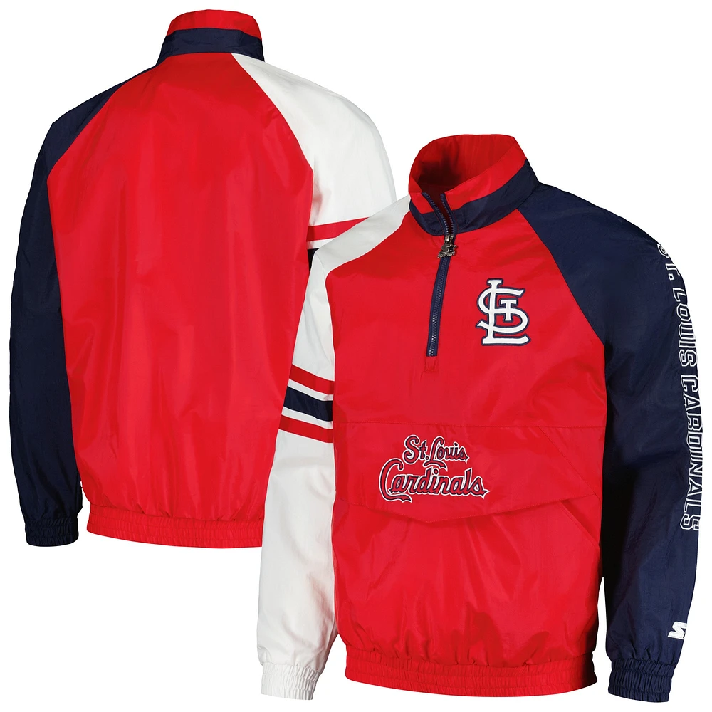 Veste à demi-zip Starter Red/Navy St. Louis Cardinals Elite Raglan pour hommes