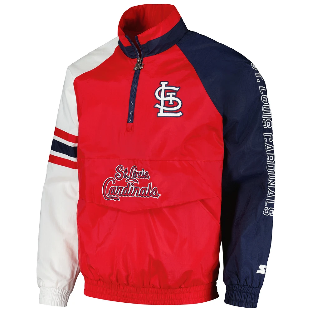 Veste à demi-zip Starter Red/Navy St. Louis Cardinals Elite Raglan pour hommes