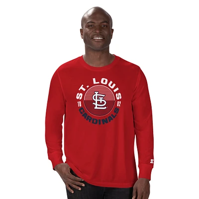 T-shirt à manches longues rouge pour homme, motif mi-temps des Cardinals de Saint-Louis