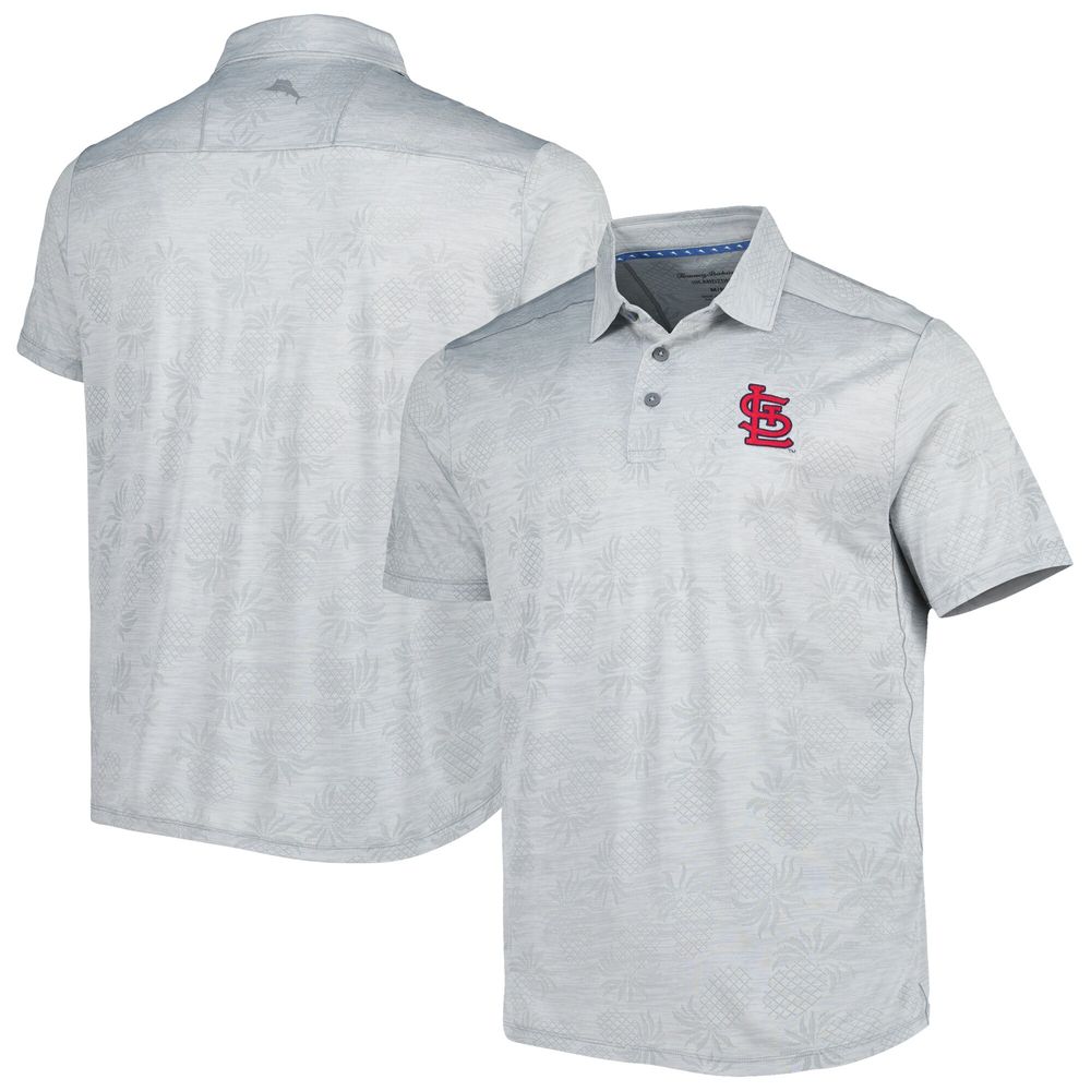 Men's Tommy Bahama Gray St. Louis Cardinals IslandZone Pineapple Palm Coast Polo