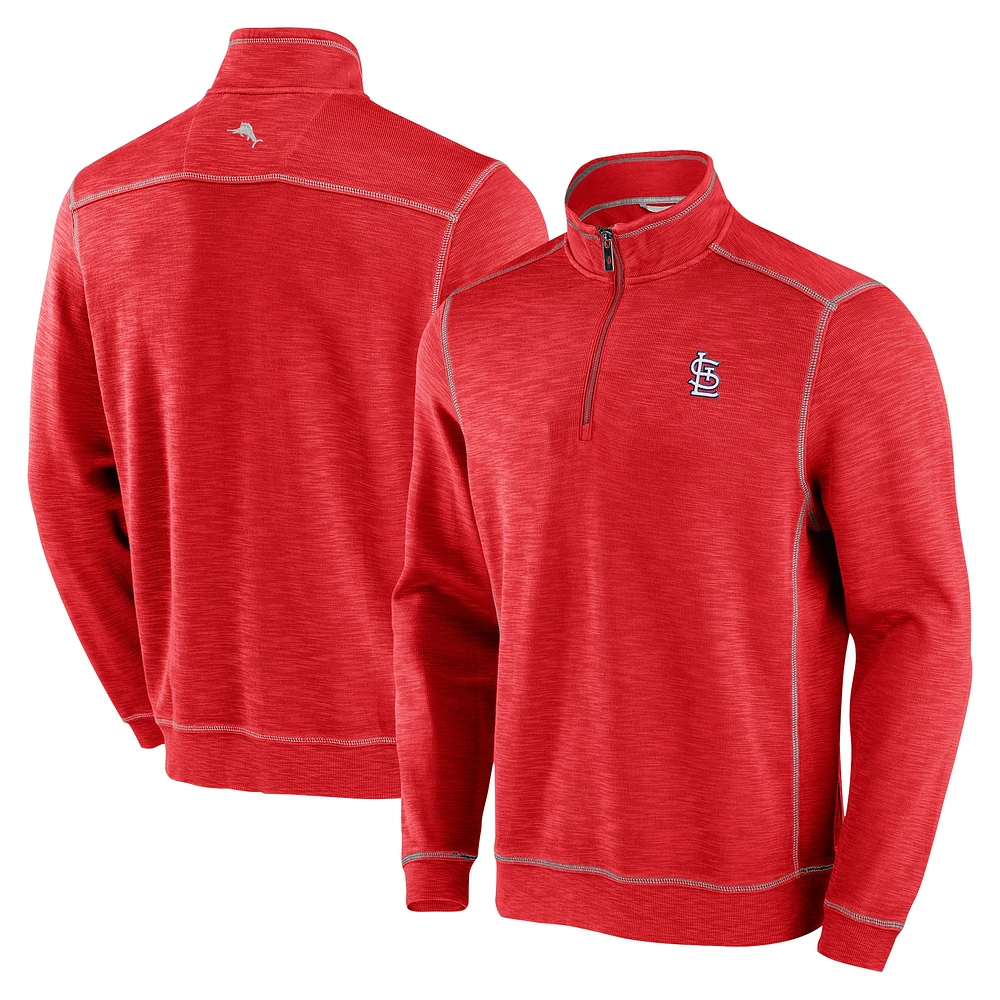 Sweat-shirt Tommy Bahama rouge St. Louis Cardinals Tobago Bay Tri-Blend Quarter-Zip pour hommes