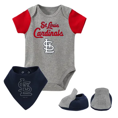 St. Louis Cardinals Newborn & Infant Three-Piece Bodysuit, Bib Bootie Set - Heathered Gray