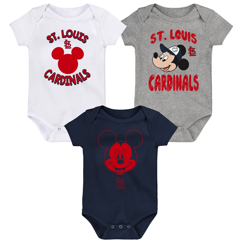 Newborn & Infant Mickey Mouse St. Louis Cardinals Three-Pack Winning Team Bodysuit Set