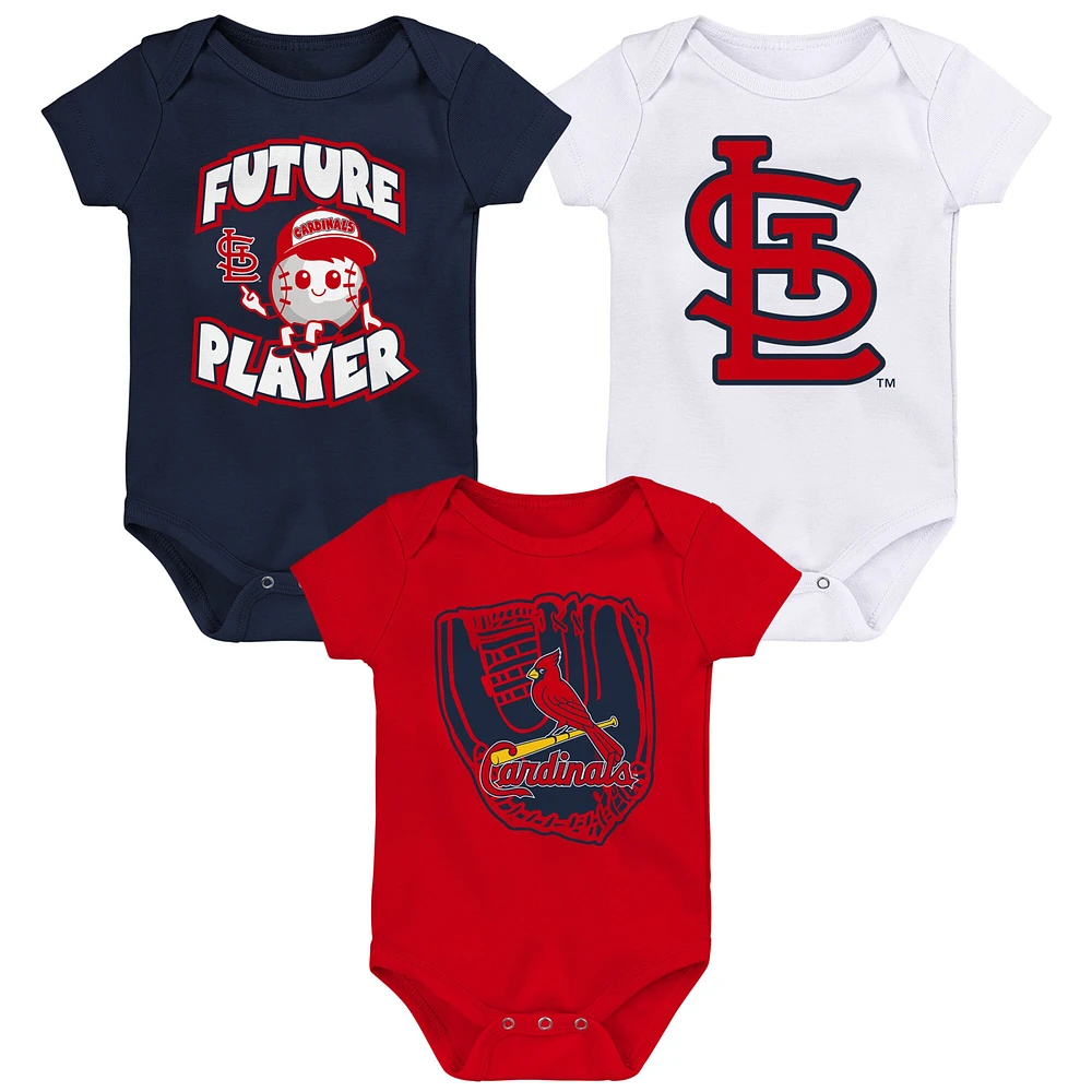 Lot de trois bodys pour nouveau-nés et nourrissons bleu marine/rouge/blanc St. Louis Cardinals Minor League Player