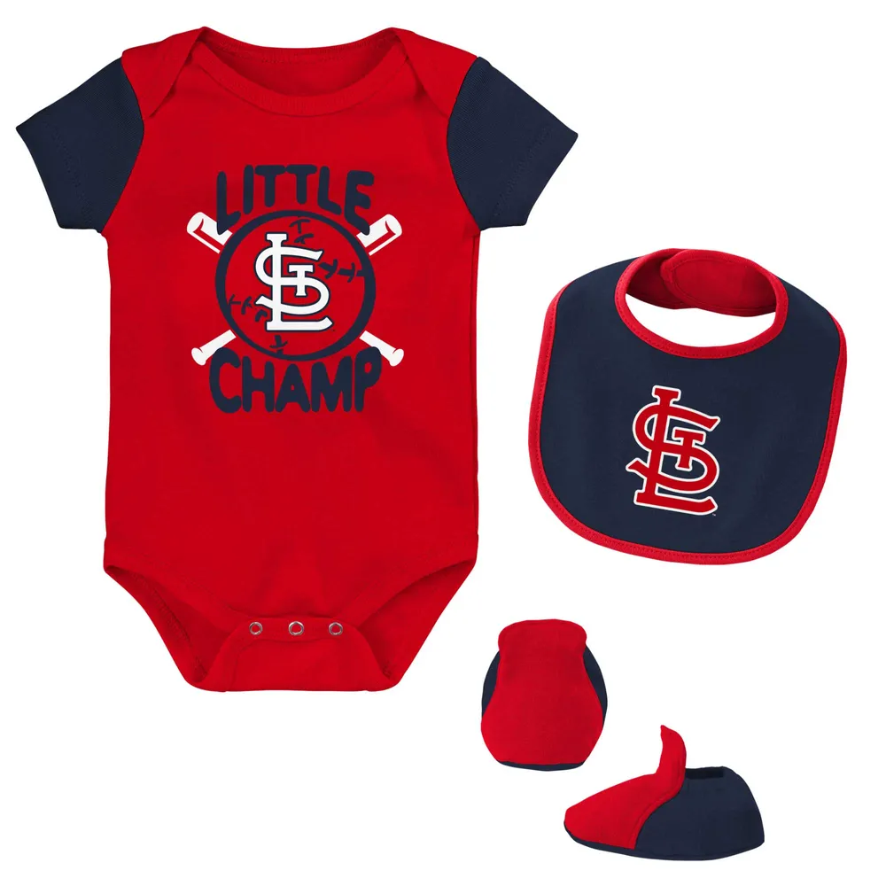 Lids St. Louis Cardinals Newborn & Infant Little Champ Three-Pack Bodysuit,  Bib Booties Set - Red/Navy
