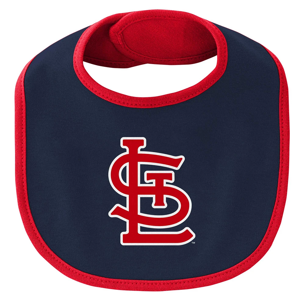 Lot de trois bavoirs et chaussons pour nouveau-né bébé Cardinals Saint-Louis rouge/bleu marine Little Champ