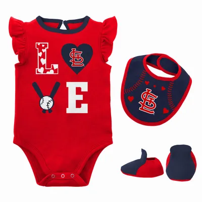 St. Louis Cardinals Newborn & Infant Three-Piece Love of Baseball Bib, Bodysuit Booties Set - Red/Navy