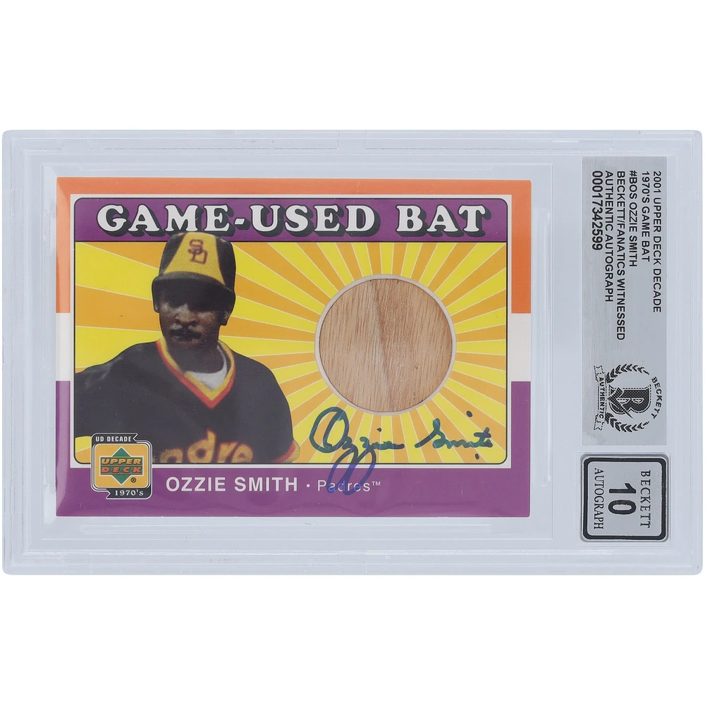 Ozzie Smith St. Louis Cardinals Autographed 2001 Upper Deck Decade 1970's Game-Used Bat Relic #B-OS Beckett Fanatics Witnessed Authenticated 10 Card